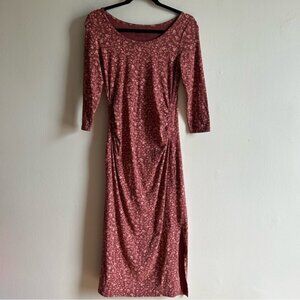 Pact Sz S Maternity Floral Cottagecore Ruched 3 4 Sleeves Cotton Midi Dress